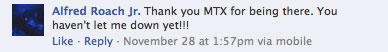 MTX FaceBook Comment haven't let me down