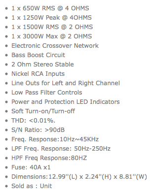 Car Audio Amplifier Specs